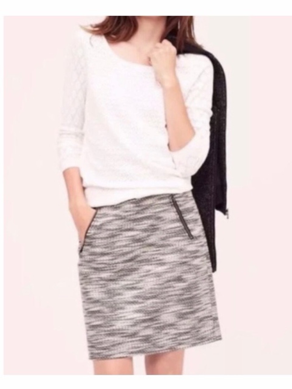 Loft Tweed Zipper Detail Mini Skirt